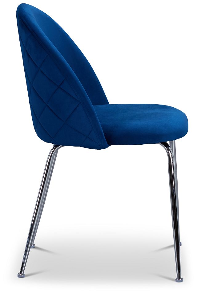 Capri Dark Blue Velvet Upholstered Side Chair W/ Chrome Legs