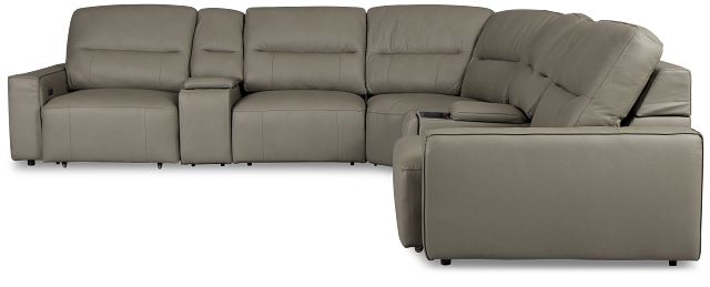 Rudy Gray Lthr/vinyl Large Tri Power 2 Arm Extension Chaise Sectional