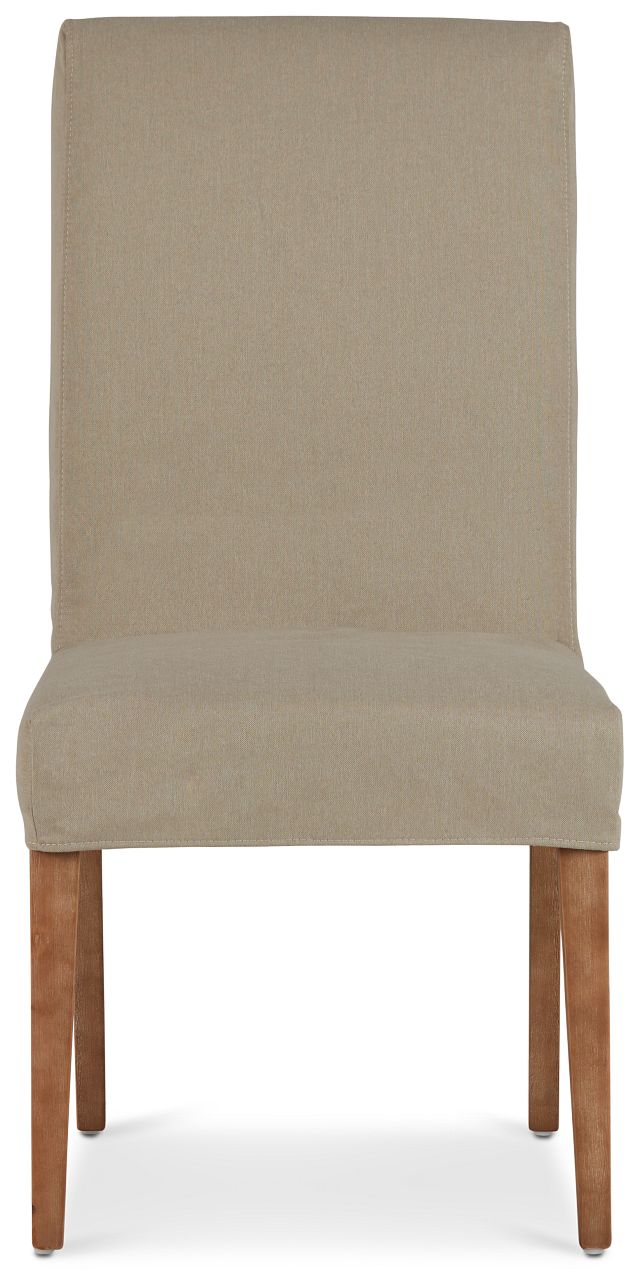 Destination Beige Short Slipcover Chair With Light Tone Leg