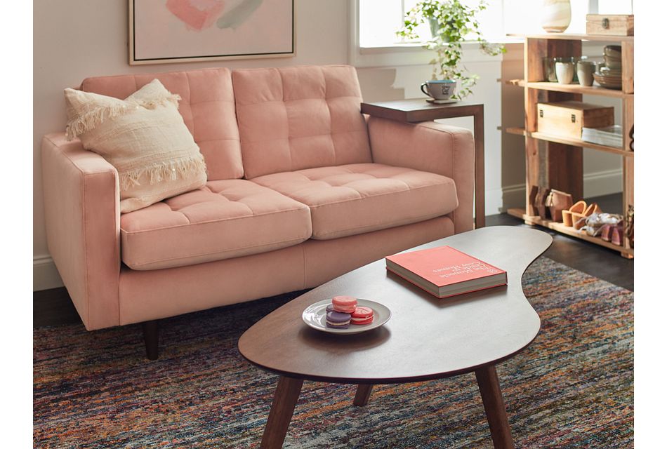 Mila Light Pink Velvet Loveseat Living Room Loveseats City