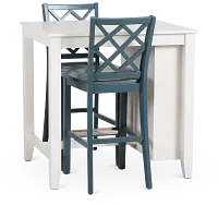 Edgartown White Storage High Table & 2 Navy Wood Barstools