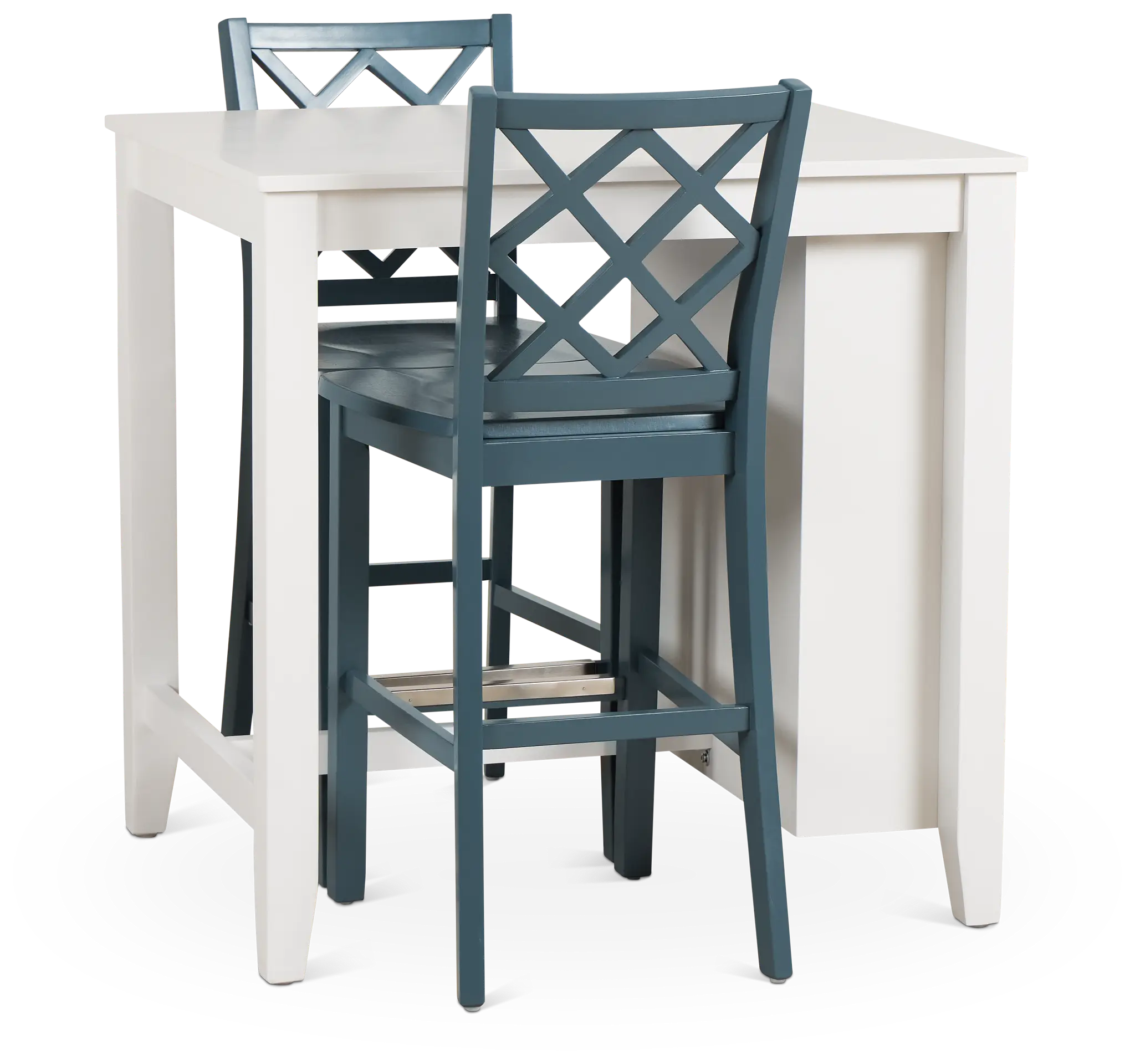 Edgartown White Storage High Table & 2 Navy Wood Barstools Edgartown White Storage High Table & 2 Navy Wood Barstools