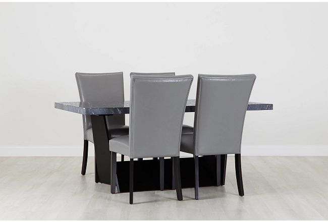Auburn Dark Gray Rect Table & 4 Gray Upholstered Chairs