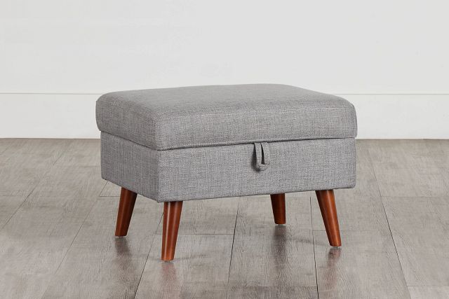 Raya Light Gray Fabric Storage Ottoman