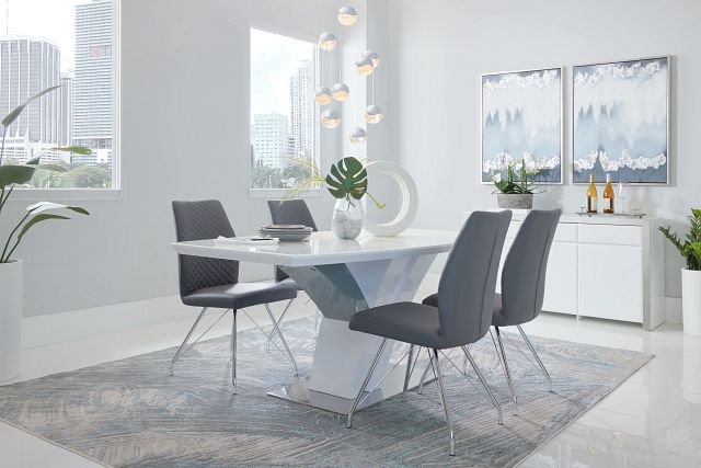 Lima Gray Table & 4 Upholstered Chairs