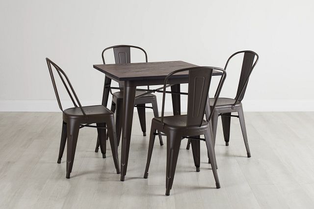 Harlow Dark Tone Square Table & 4 Metal Chairs