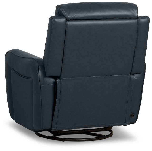 Julian Dark Blue Lthr/vinyl Power Swivel Glider Recliner