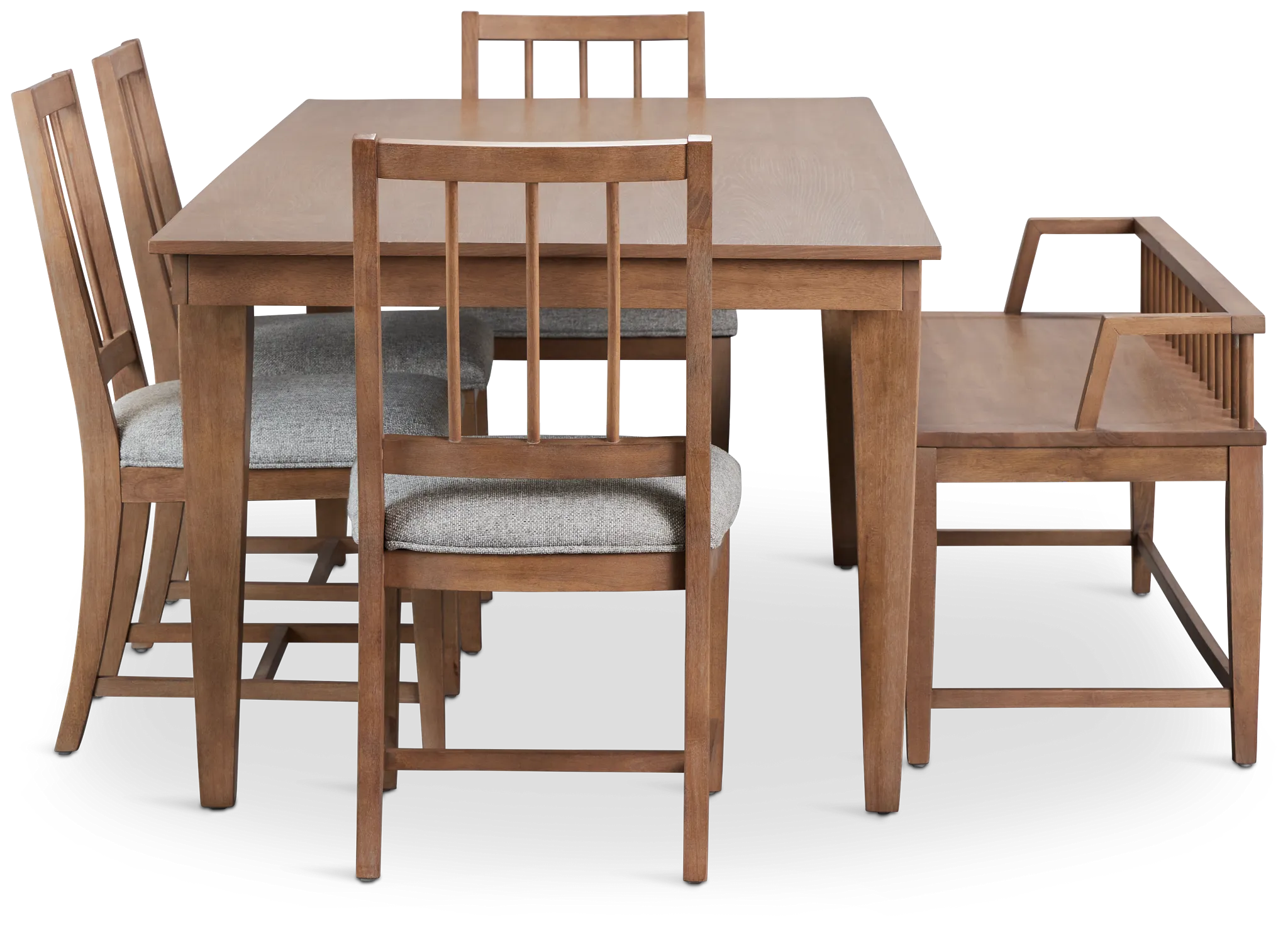 Provo Mid Tone Rect Table, 4 Gray Chairs & Bench