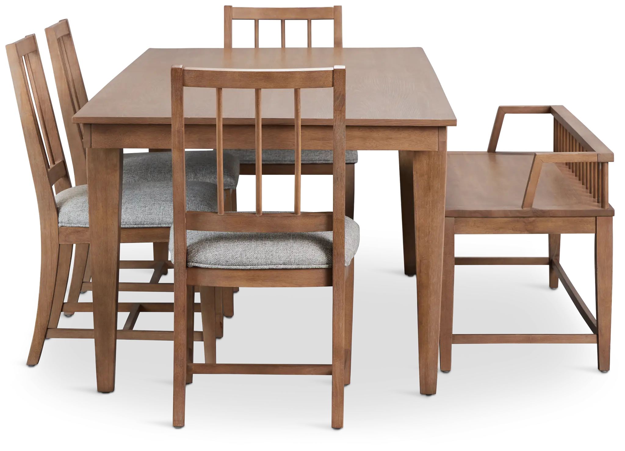 Provo Mid Tone Rect Table, 4 Gray Chairs & Bench Provo Mid Tone Rect Table, 4 Gray Chairs & Bench