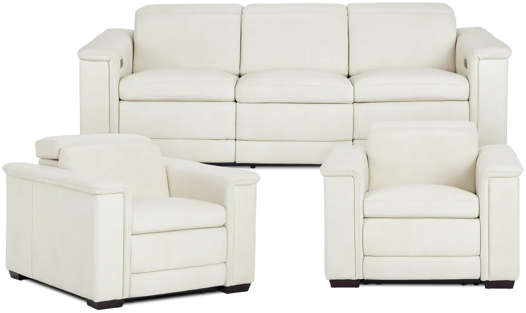 Ainsley White Leather Power Reclining Living Room