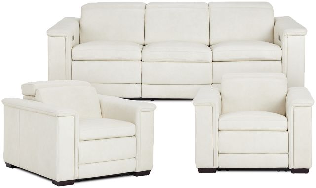 Ainsley White Leather Power Reclining Living Room