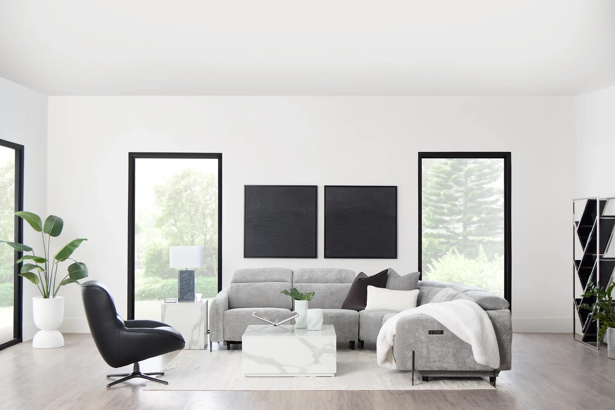 Zuri Gray Velvet Small Triple Power Reclining Two-arm Sectional