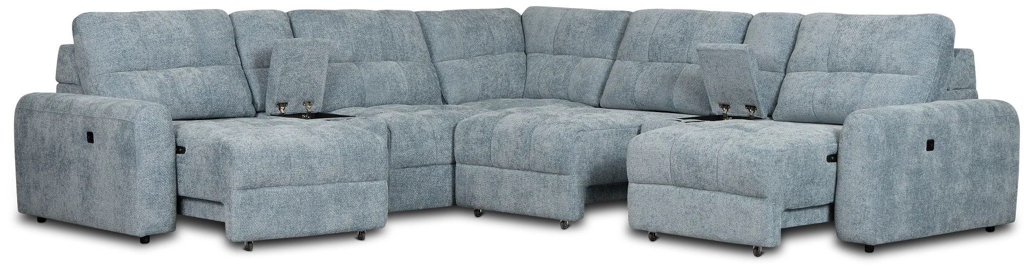 Hendrix Light Blue Fabric Large Tri Power 2 Arm Extension Chaise Sectional