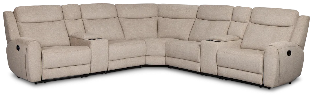 Walker Beige Fabric Large Dual Manually Reclining Two-arm Sectional