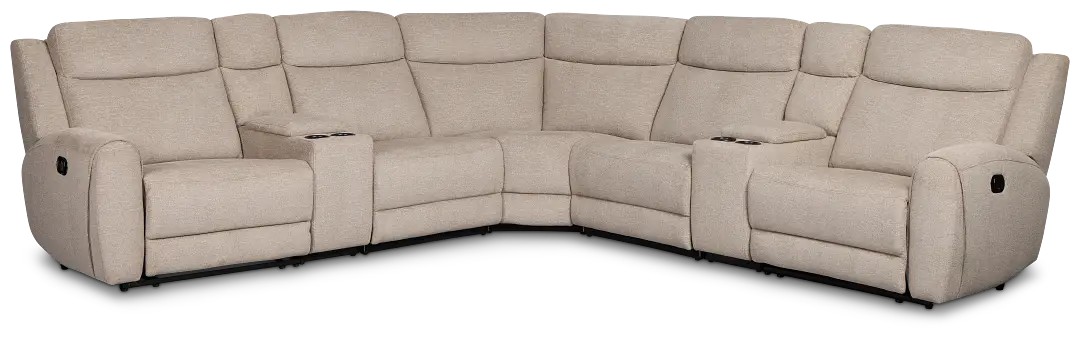 Walker Beige Fabric Large Dual Manually Reclining Two-arm Sectional Walker Beige Fabric Large Dual Manually Reclining Two-arm Sectional
