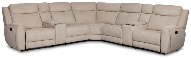 Walker Beige Fabric Large Dual Manually Reclining Two-arm Sectional