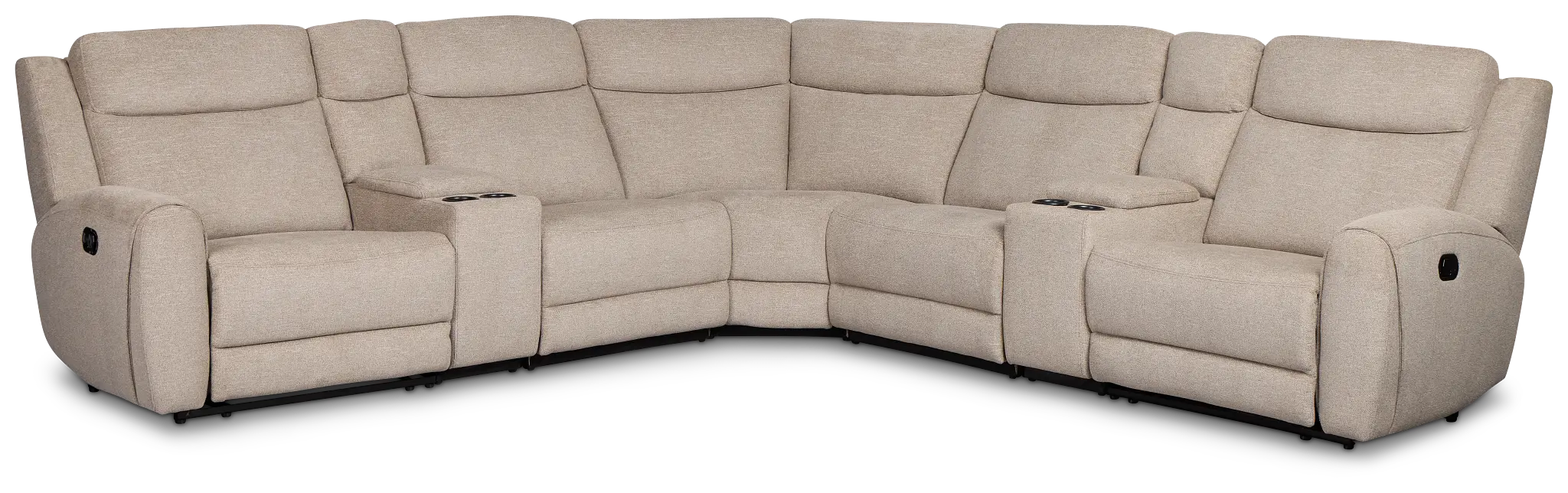 Walker Beige Fabric Large Dual Manually Reclining Two-arm Sectional Walker Beige Fabric Large Dual Manually Reclining Two-arm Sectional