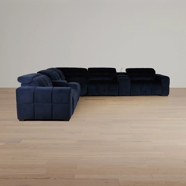 Gemma Navy Velvet Large Dual Power Left Chaise Sectional