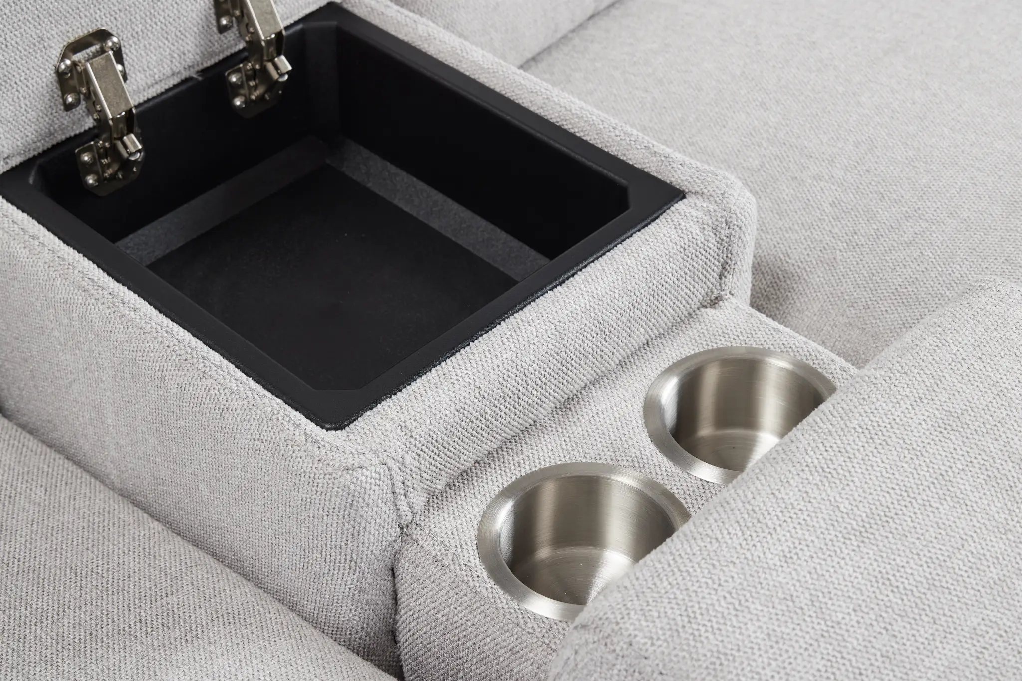 Callum Light Gray Fabric Medium Triple Power 2-arm Sectional Callum Light Gray Fabric Medium Triple Power 2-arm Sectional