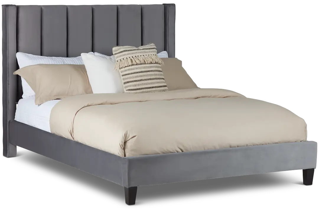 Audrey Dark Gray Velvet Platform Bed Audrey Dark Gray Velvet Platform Bed