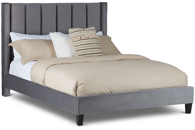 Audrey Dark Gray Velvet Platform Bed