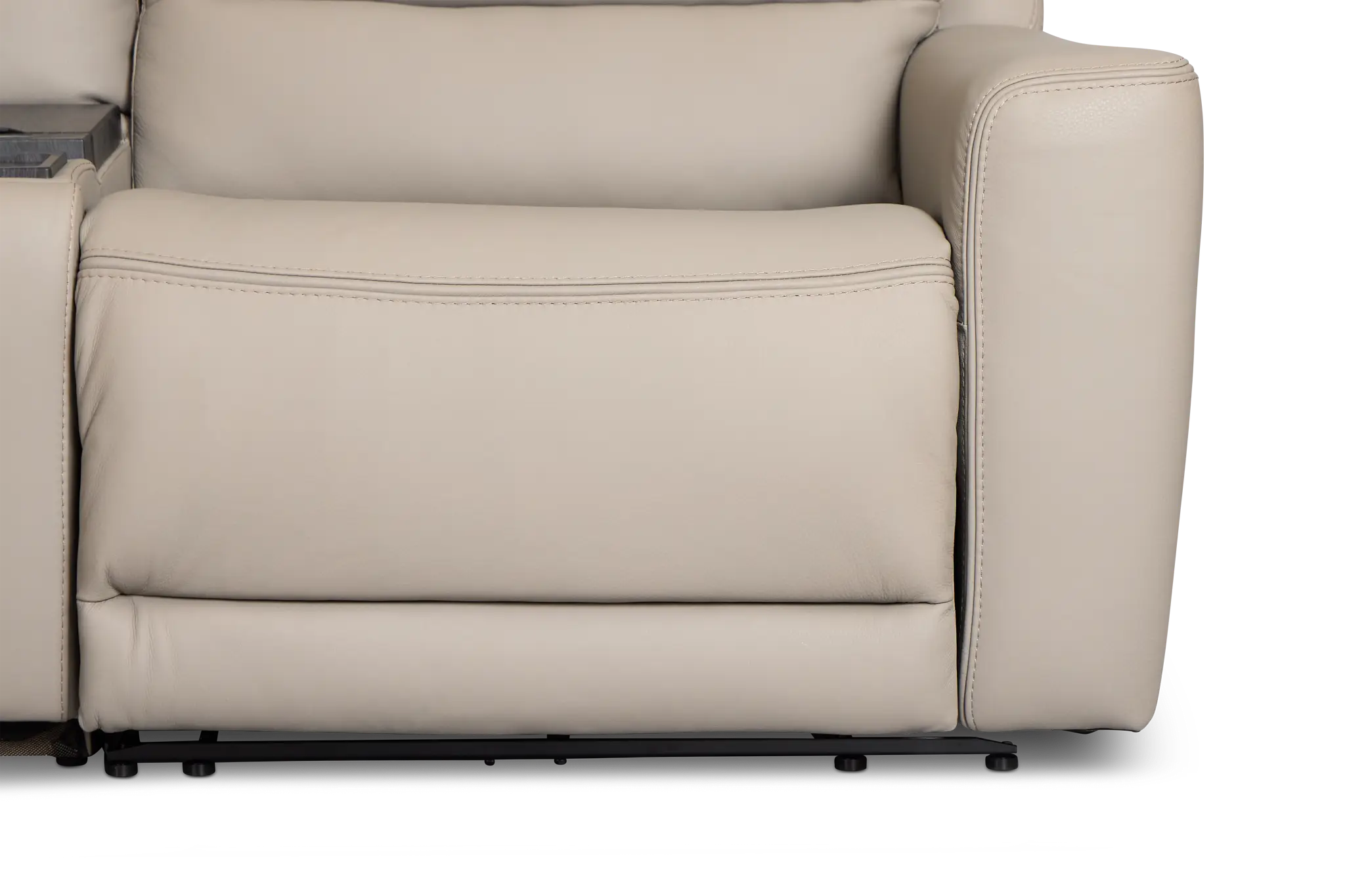 Wilder Taupe Leather Large Dual Power Sectional W/refrigerated Console Wilder Taupe Leather Large Dual Power Sectional W/refrigerated Console
