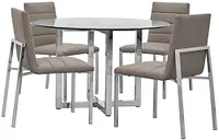 Amalfi Taupe Glass Round Table & 4 Upholstered Chairs