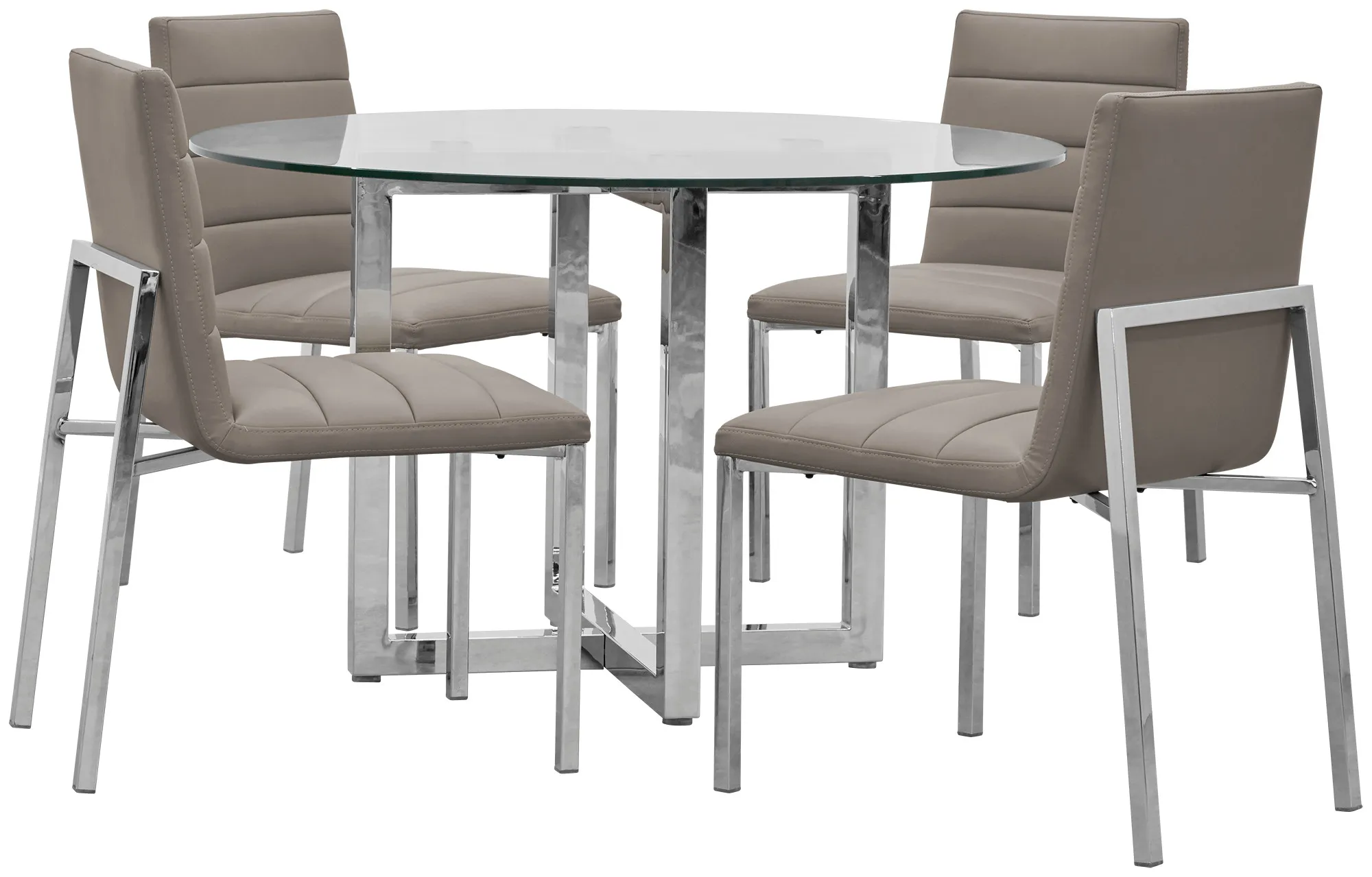 Amalfi Taupe Glass Round Table & 4 Upholstered Chairs