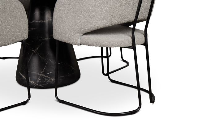 Merrick Black Round Table With 4 Gray Upholstered Side Chairs