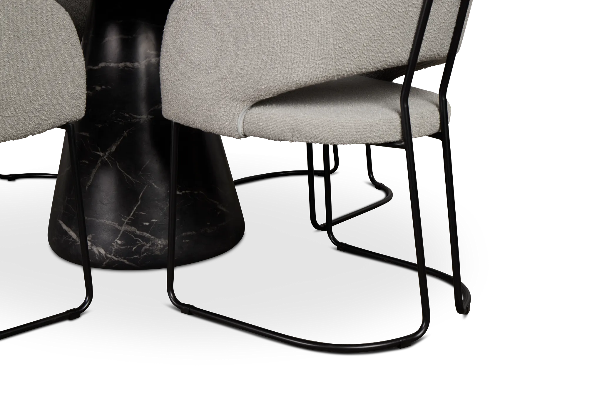 Merrick Black Round Table With 4 Gray Upholstered Side Chairs