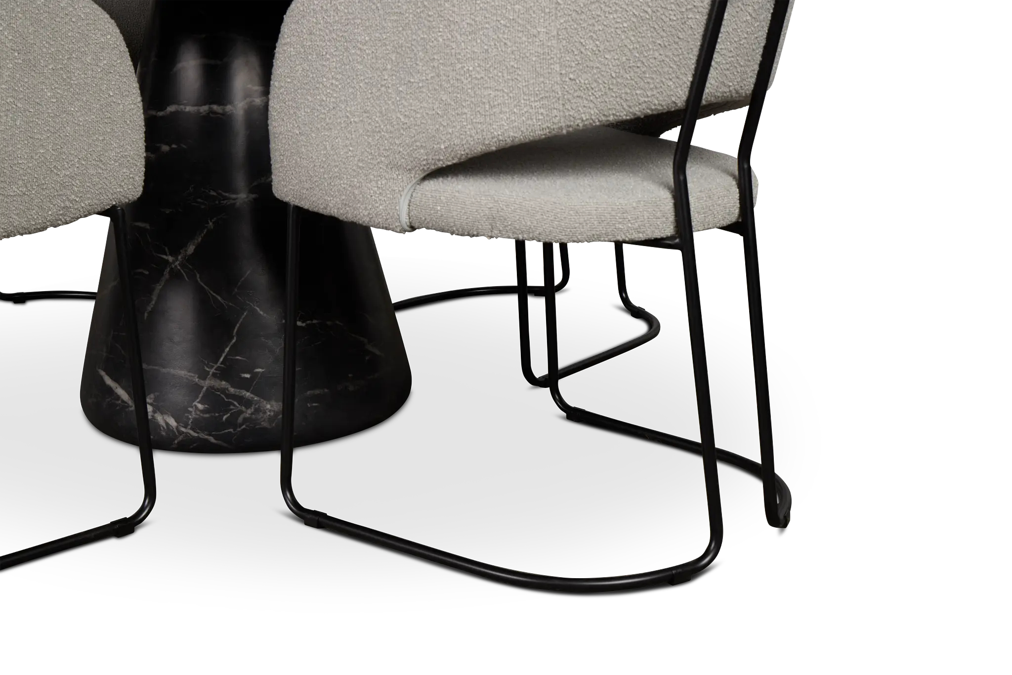 Merrick Black Round Table With 4 Gray Upholstered Side Chairs Merrick Black Round Table With 4 Gray Upholstered Side Chairs