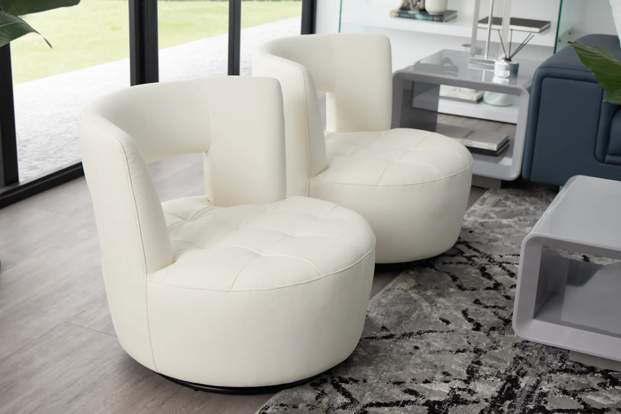 Zion White Micro Swivel Accent Chair