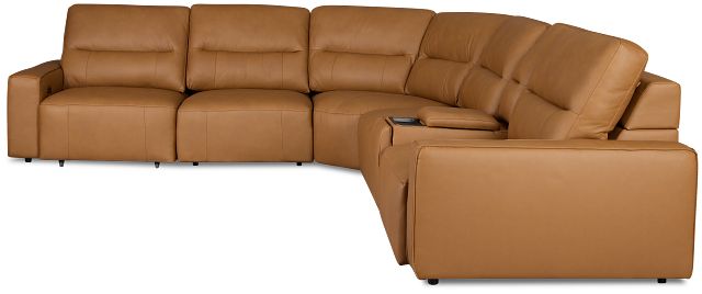 Rudy Brown Lthr/vinyl Medium Tri Power 2 Arm Extension Chaise Sectional