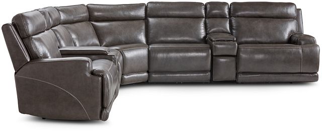 Valor Dark Gray Leather Large Dual Power Reclining Two-arm Sectional