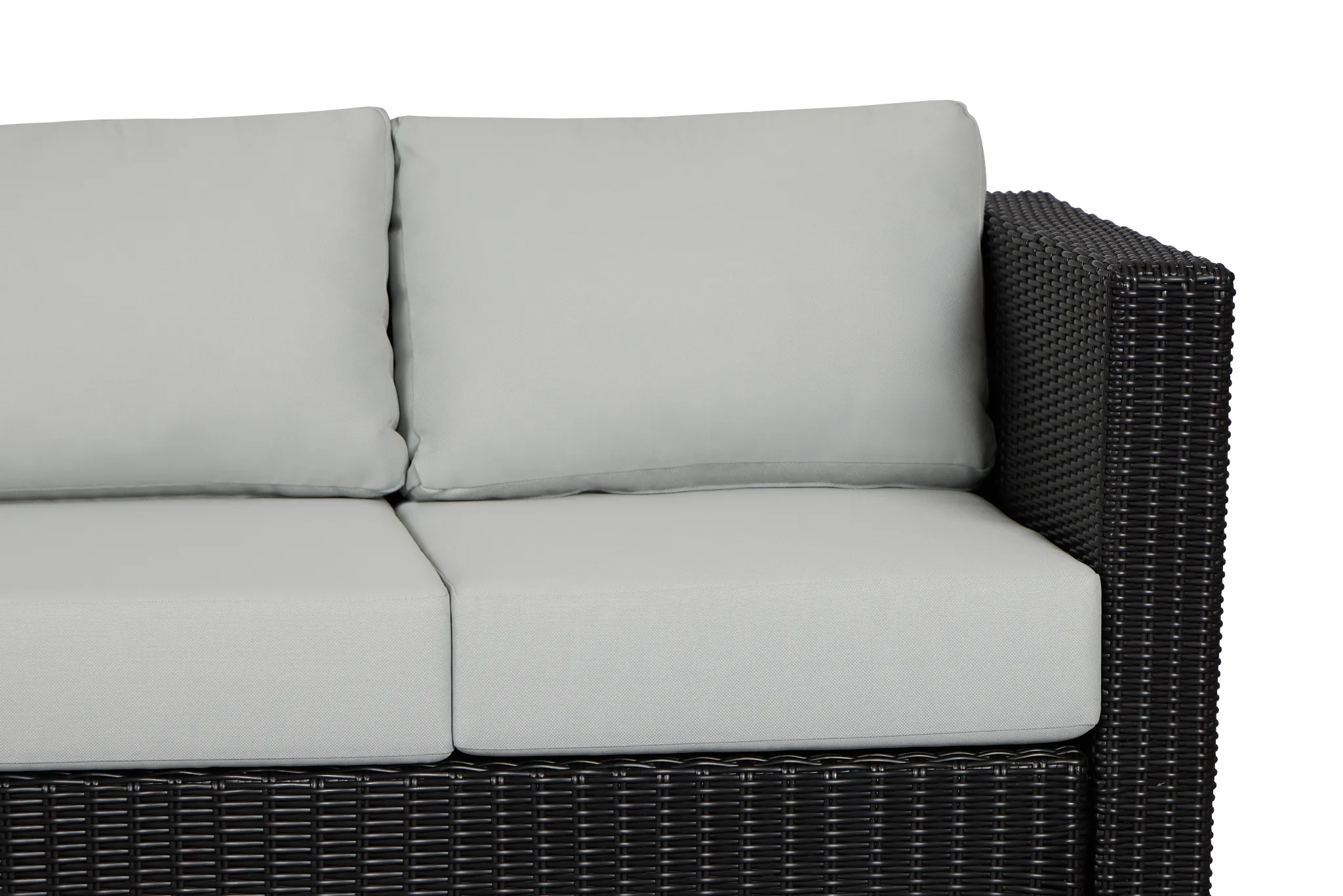 Montecito Black Sofa With Light Blue Cushions