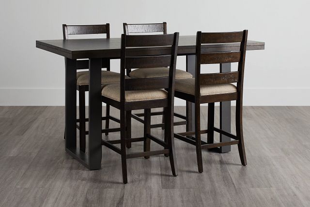Sawyer Dark Tone High Table & 4 Wood Barstools