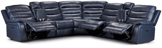 Maverick Blue Lthr/vinyl Large Triple Power Reclining Two-arm Sectional
