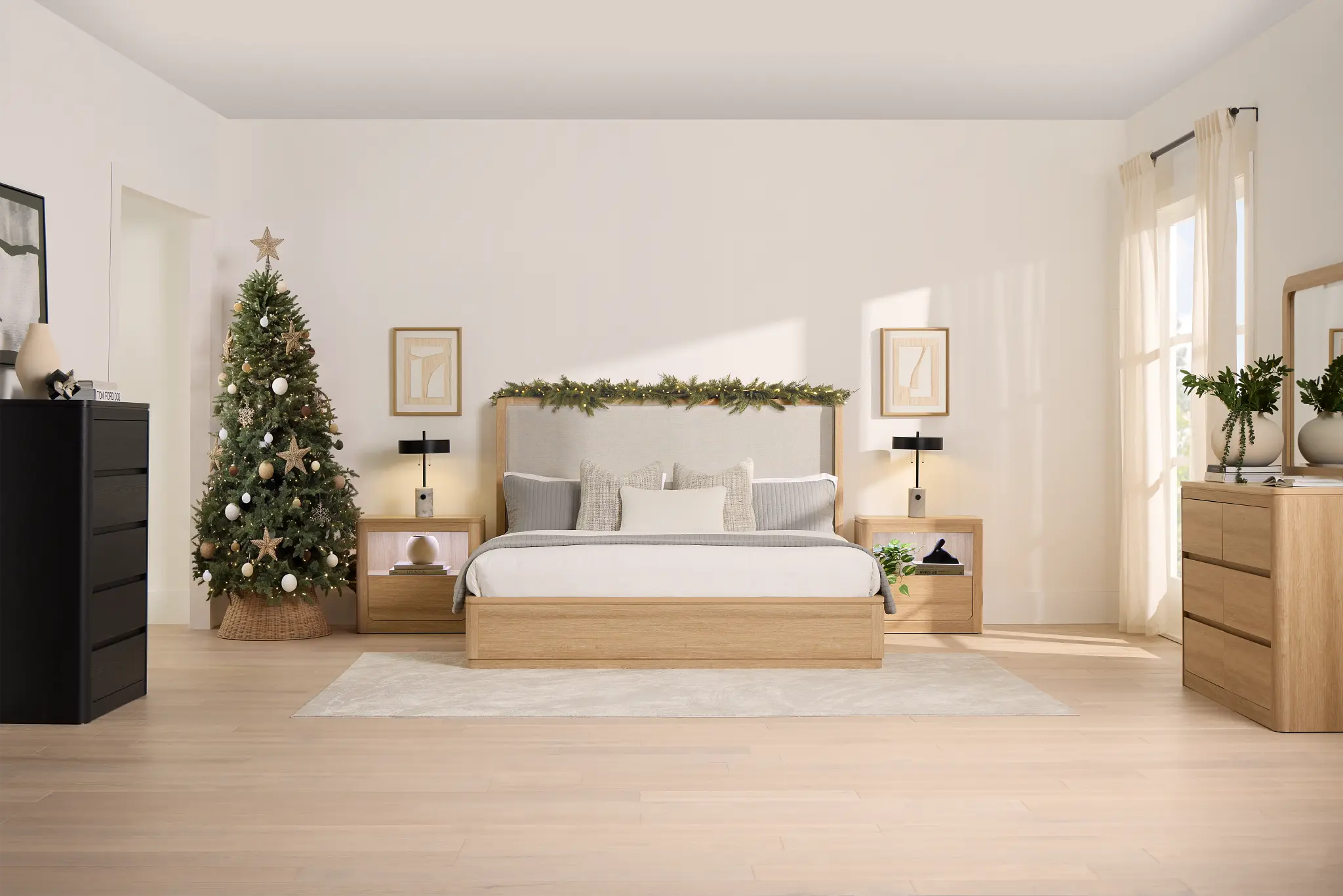 Emory Light Tone Upholstered Platform Bed Emory Light Tone Upholstered Platform Bed