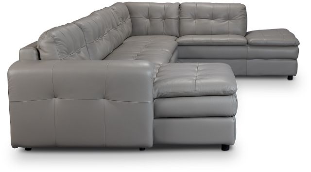 Rowan Gray Leather U-shaped Sectional W/ Right Bumper