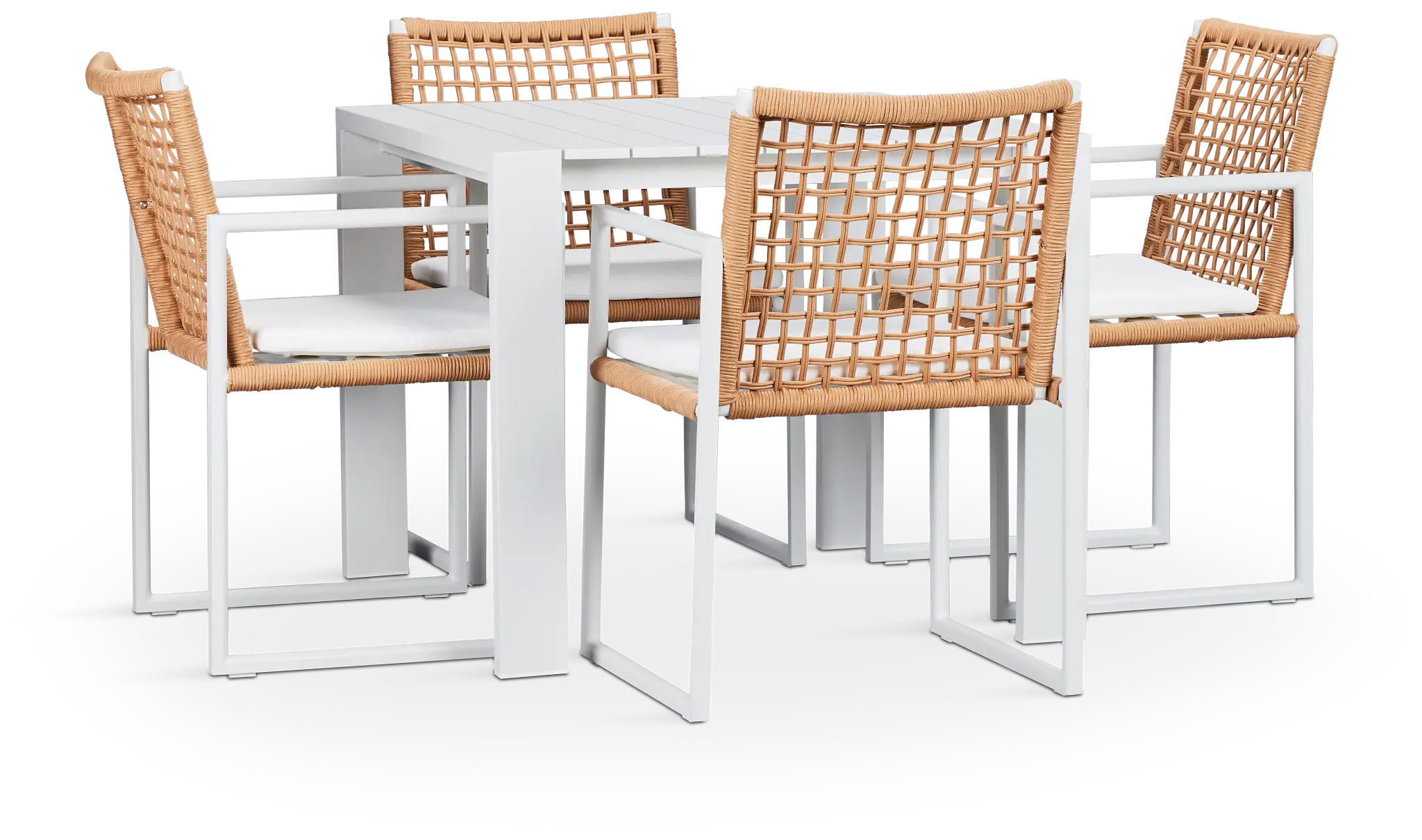 Sunrise White 35" Square Table & 4 Aluminum Arm Chairs Sunrise White 35" Square Table & 4 Aluminum Arm Chairs