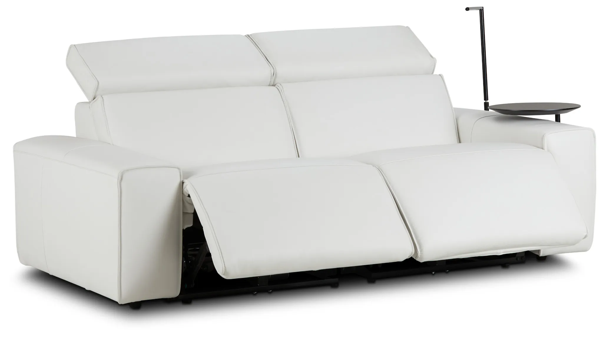 Carmelo White Leather Power Reclining Sofa With Right Table & Light