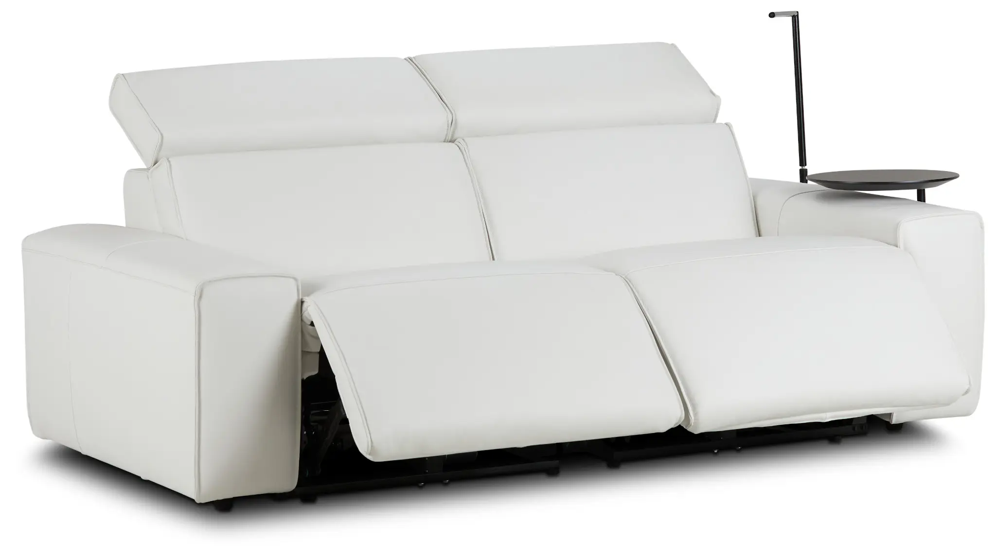 Carmelo White Leather Power Reclining Sofa With Right Table & Light Carmelo White Leather Power Reclining Sofa With Right Table & Light