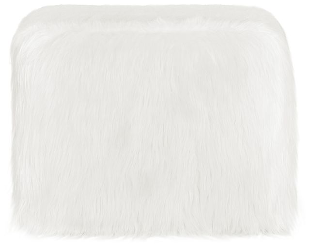 Shag White Accent Pouf