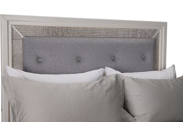 Alessandria White Uph Panel Bed With Lights