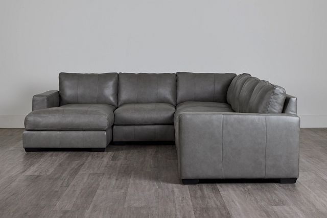 Dawkins Gray Leather Large Left Chaise Sectional