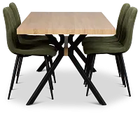 Lynden Light Tone Rect Table & 4 Green Upholstered Side Chairs