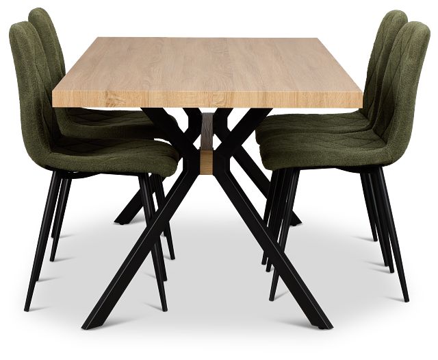 Lynden Light Tone Rect Table & 4 Green Upholstered Side Chairs