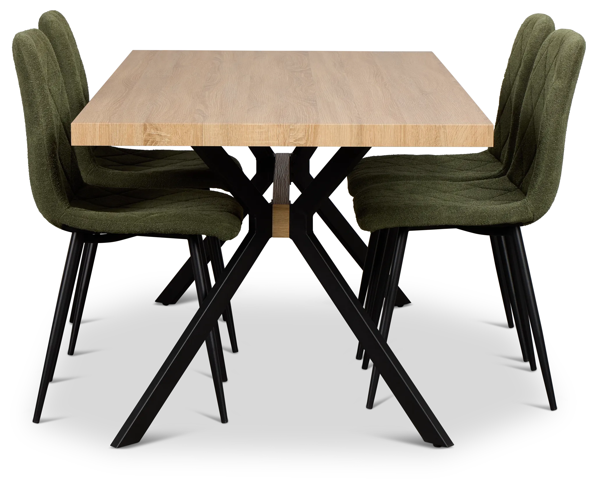 Lynden Light Tone Rect Table & 4 Green Upholstered Side Chairs