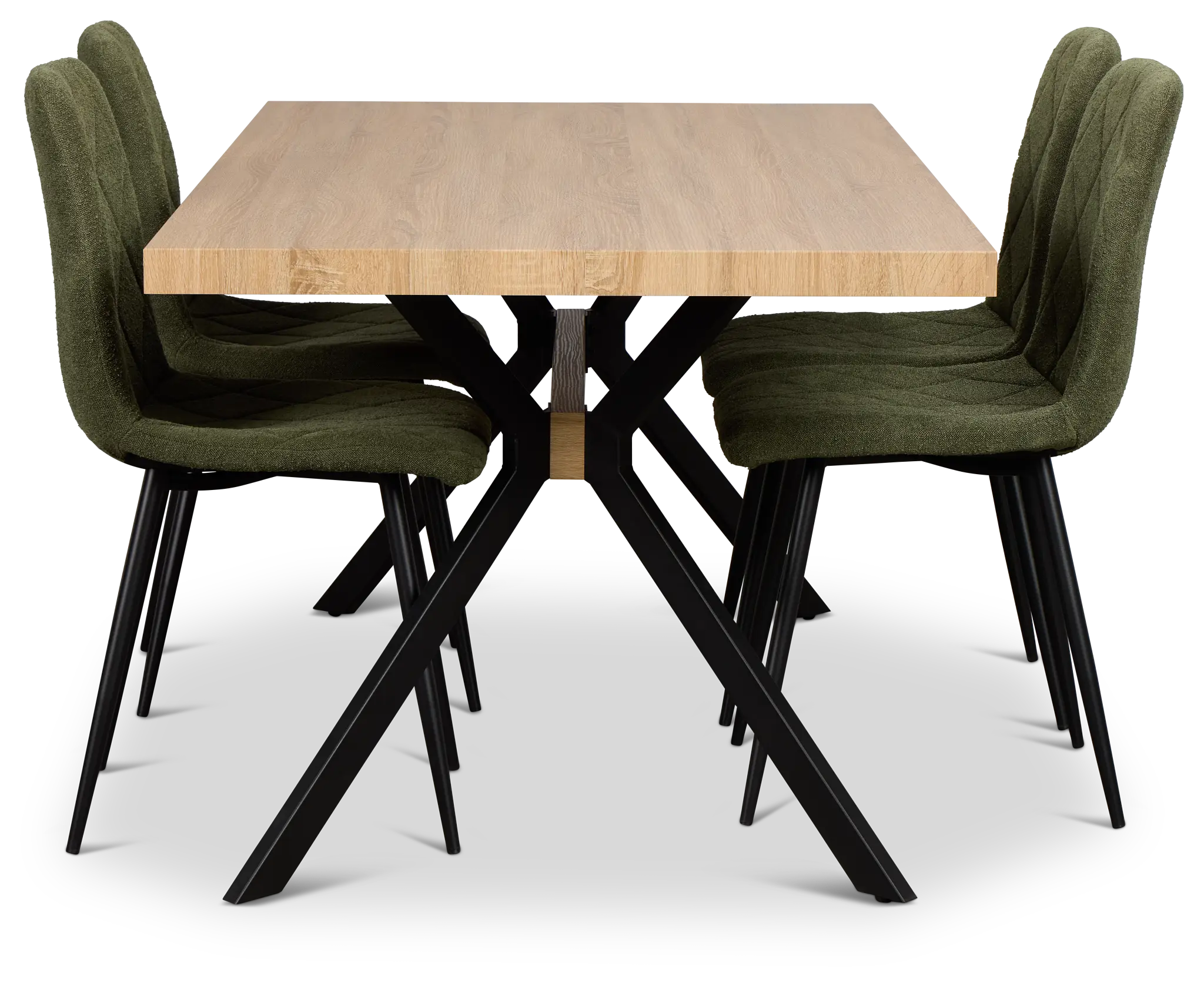 Lynden Light Tone Rect Table & 4 Green Upholstered Side Chairs Lynden Light Tone Rect Table & 4 Green Upholstered Side Chairs