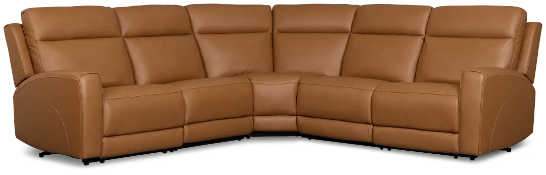 Flexsteel Belmont Medium Brown Lthr/vinyl Small Dual Power Reclining Two-arm Sectional Flexsteel Belmont Medium Brown Lthr/vinyl Small Dual Power Reclining Two-arm Sectional